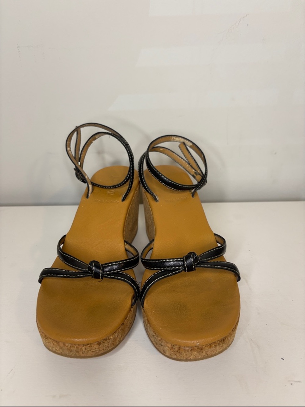 J. Crew Black Strappy Cork Wedge Sandals